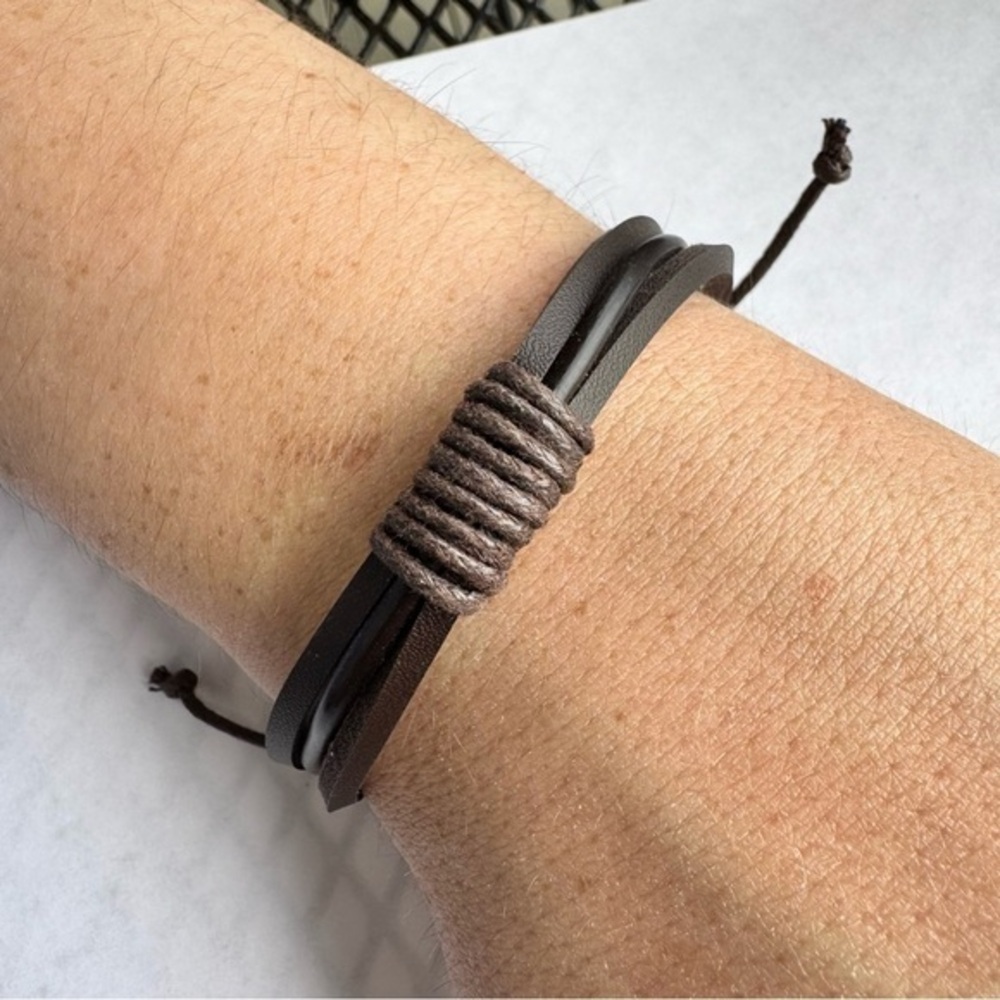 Brown Faux Leather Wrap Bracelet